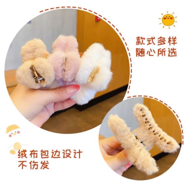现货✨13cm特大号绒毛抓夹 Super Large Fluffy Hair Clip 可爱绒毛绒毛毛发夹发卡韩式少女鲨鱼夹后脑勺毛绒夹子头饰秋冬发饰 Korean Fashion Cute Bow Hair Claw Clip Hair Accessories - Image 3
